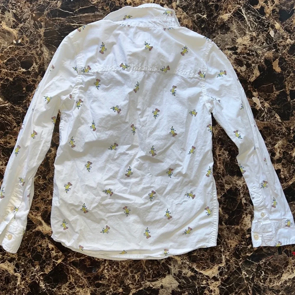 OshKosh‎ B'gosh Boys White Banana Skater Print Long Sleeve Button Up Shirt 12